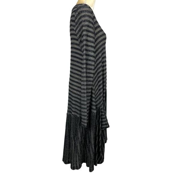 Alembika Silver Striped Boho Dress Grey Black Medium Lagenlook Artsy Avant Garde - Picture 7 of 10